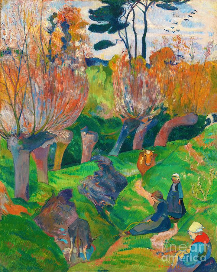 Paul Gauguin - Breton Girls with cows Painting by Alexandra Arts
