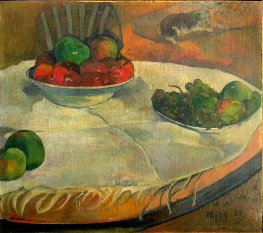 Paul Gauguin - Fruit on a Table with a Small Dog Painting by Les Classics