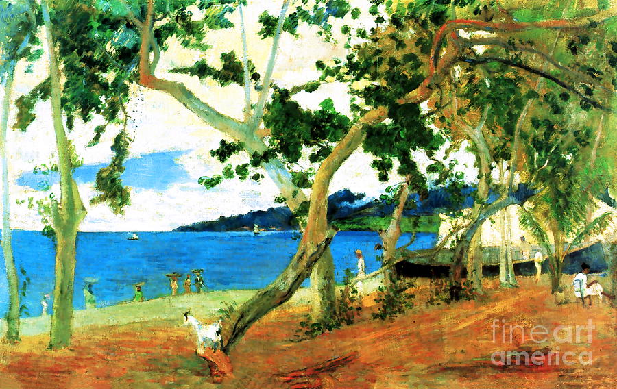 Paul Gauguin - On the shore of the lake at Martinique Painting by Alexandra Arts