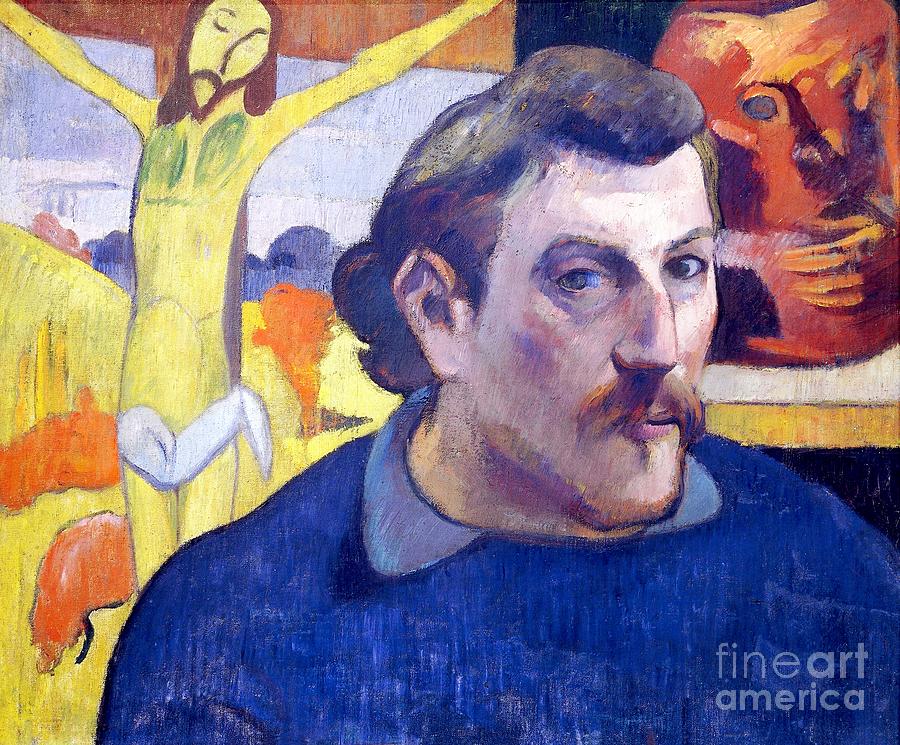 Paul Gauguin - Portrait of the artist with The yellow Christ Painting by Alexandra Arts