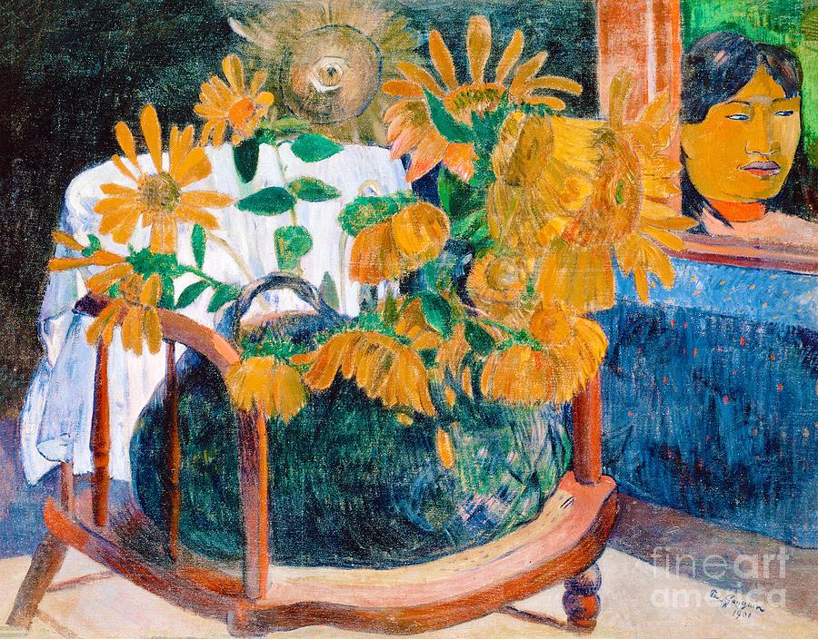 Paul Gauguin - Sunflowers on a armchair Painting by Alexandra Arts