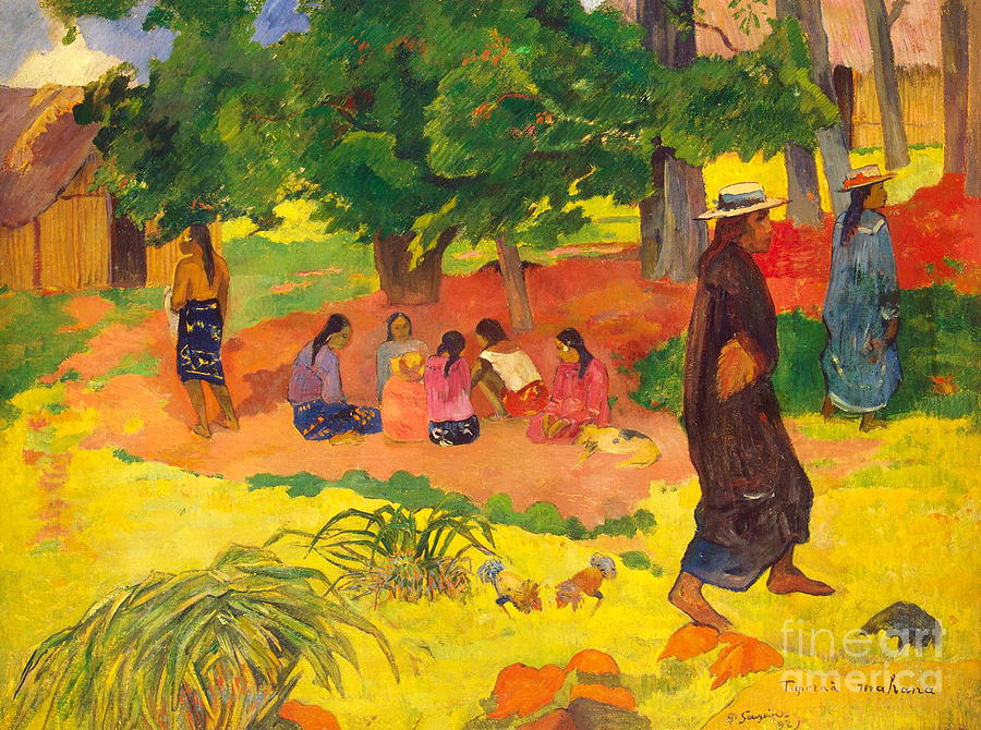 Paul Gauguin - Tapera mahana Late Afternoon Painting by Alexandra Arts