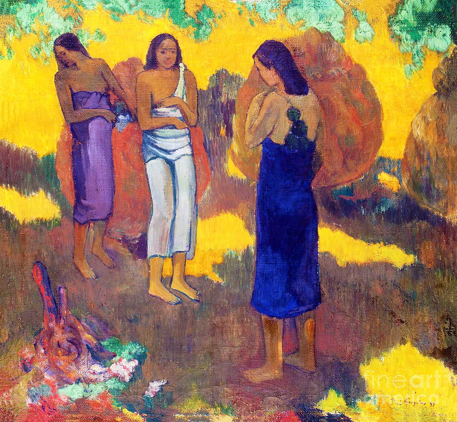 Paul Gauguin - Three Tahitian Women against a Yellow Background Painting by Alexandra Arts