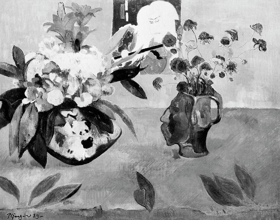 Paul Gauguins Still Life with Head-Shaped Vase BW Painting by Bob Pardue