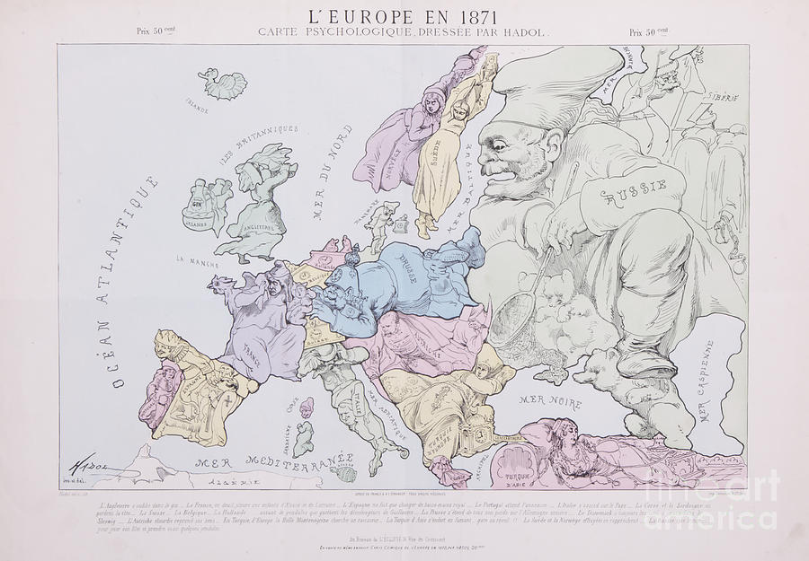 Paul Hadol - LEurope en 1871 - Carte Psychologique Digital Art by Vintage Map