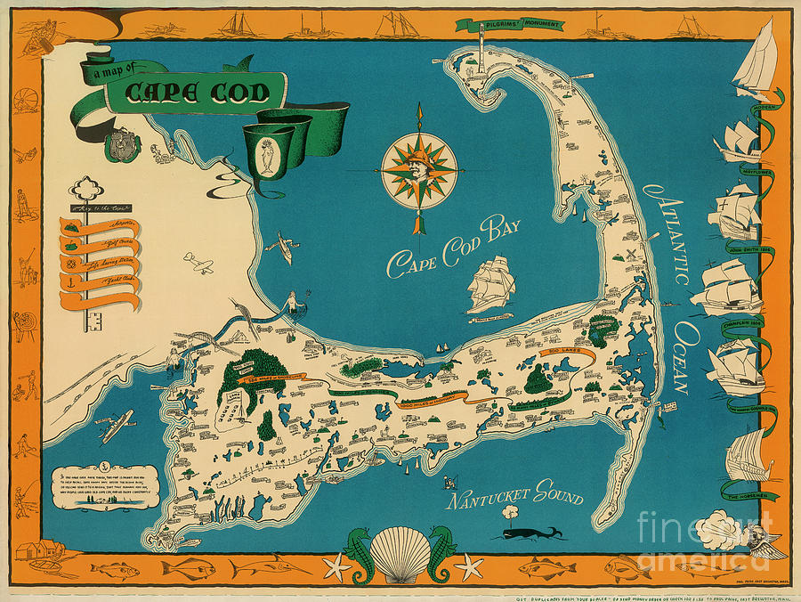 Paul Paige - A Map of Cape Cod - c1932 Digital Art by Vintage Map Paul Paige - A Map of Cape Cod - c1932 Digital Art by Vintage Map