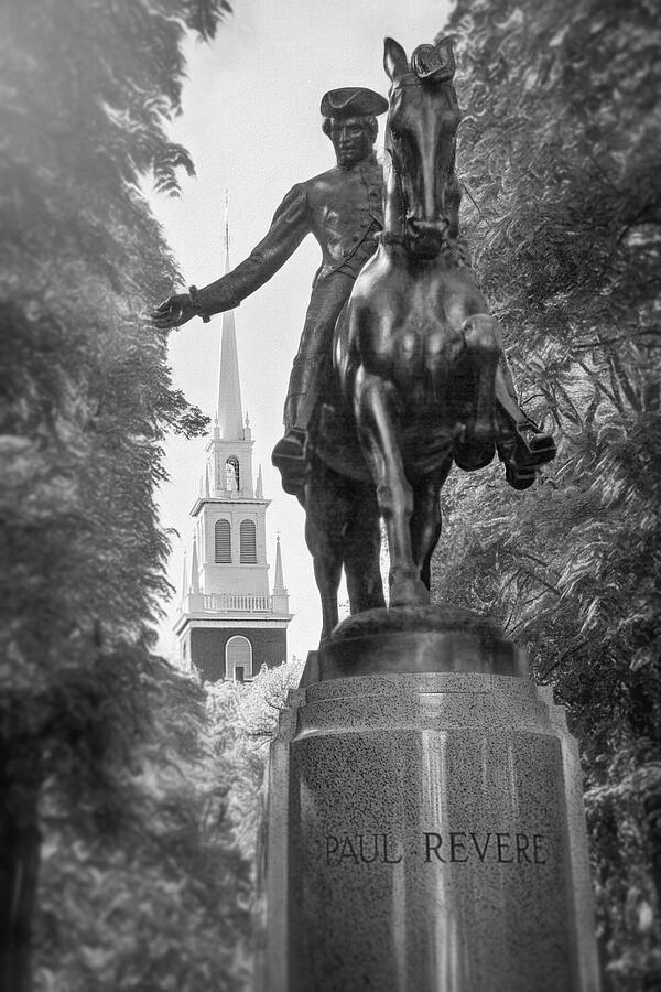 Paul Revere and Old North Church Boston Black and White  Photograph by Carol Japp