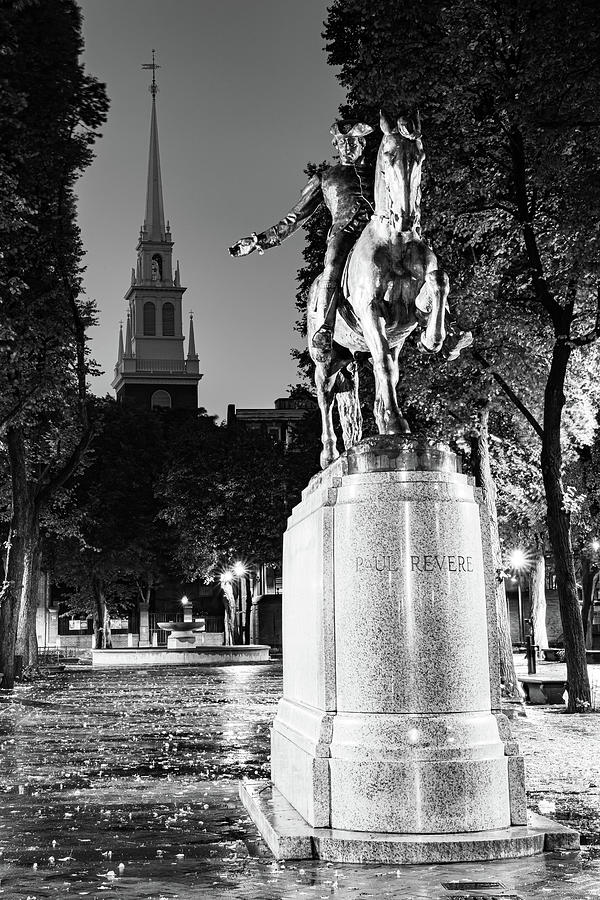 Paul Revere Statue Along The Freedom Trail - Boston Massachusetts - Black And White Edition Photograph by Gregory Ballos