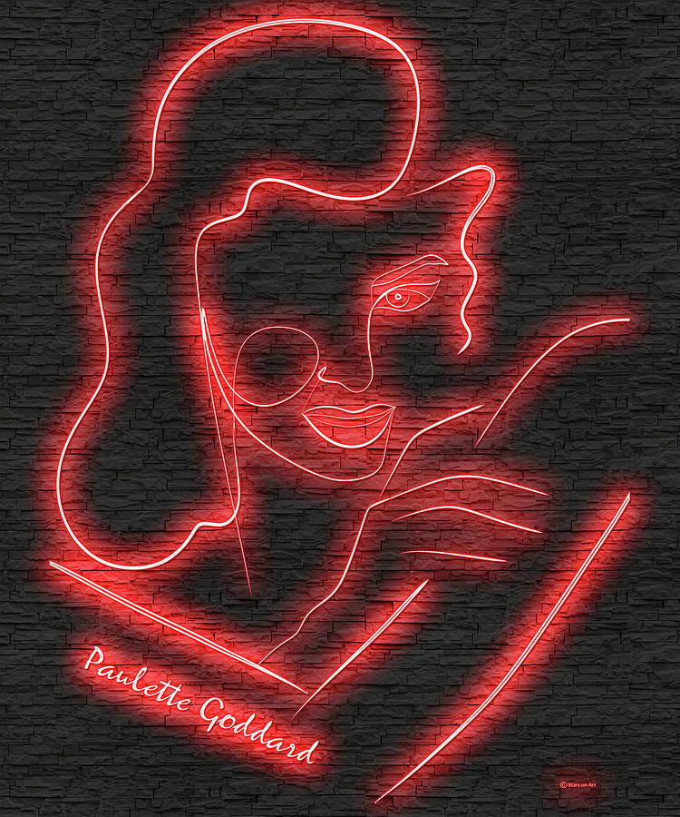 Paulette Goddard neon portrait Digital Art by Movie World Posters