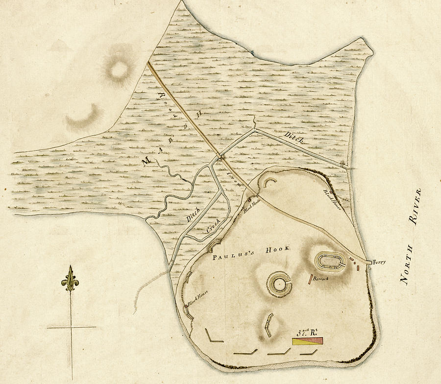 Map Drawing - Pauluss Hook and fortifications 1778 by Vintage Military Maps