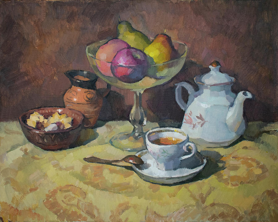 Still Life Painting - Pause for a cup of tea by Vera Bondare