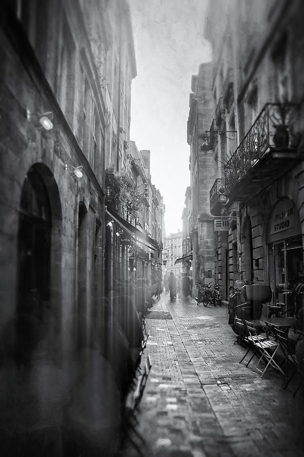 Pavement Cafes of Bordeaux France Black and White  Photograph by Carol Japp