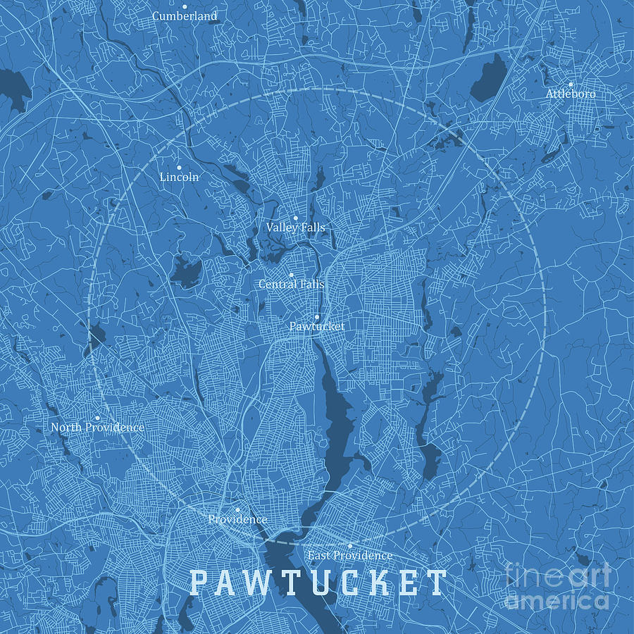 Pawtucket RI City Vector Road Map Blue Text Digital Art by Frank ...