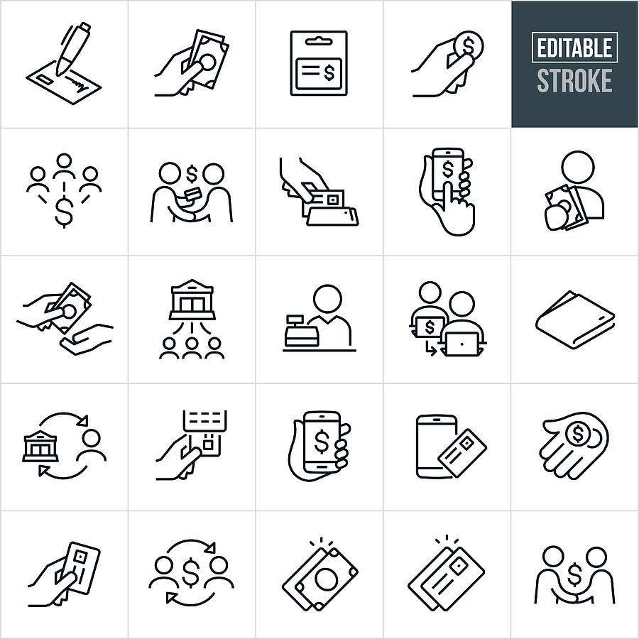 Payment Methods Thin Line Icons - Editable Stroke Drawing by Appleuzr