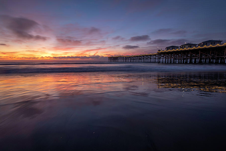 PB Pier with Holiday Lights Winter Sunset Photograph by Scott Cunningham