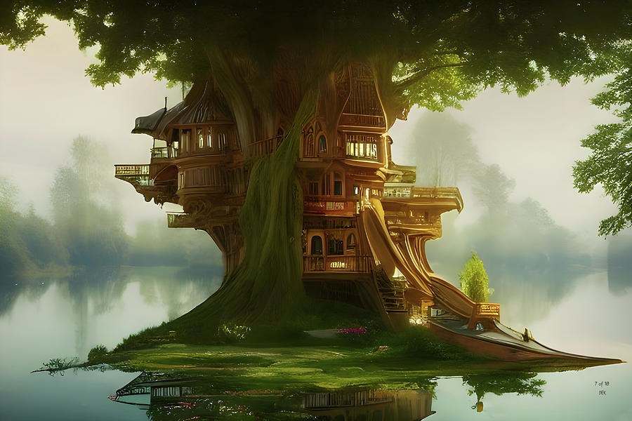 PC-009 - Lakeside Tree House Wonderland Mixed Media by Donald Keith ...