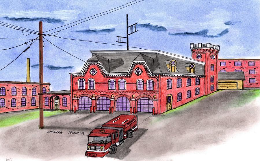 Peabody Fire Station Drawing by Paul Meinerth
