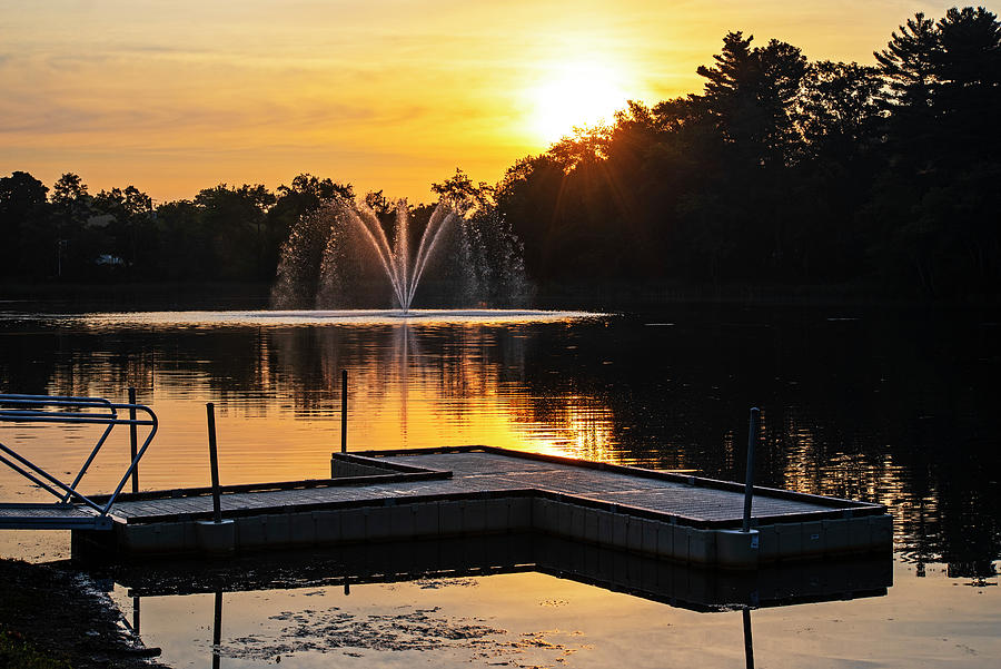 Peabody Massachusetts Crystal Pond Fountain Sunrise  Photograph by Toby McGuire