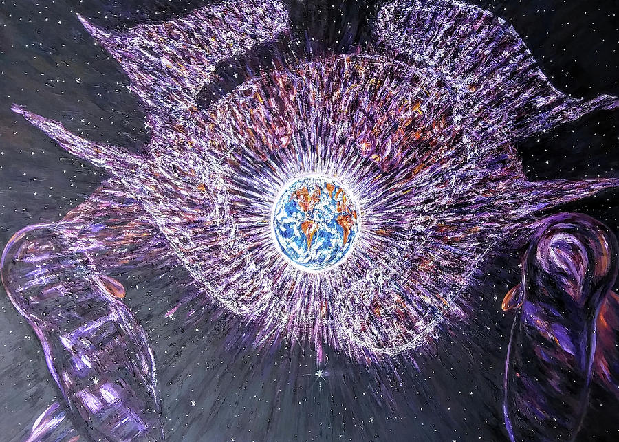 Peace and Harmony Embrace around Earth Mandala Painting by Claude Theriault Peace and Harmony Embrace around Earth Mandala Painting by Claude Theriault