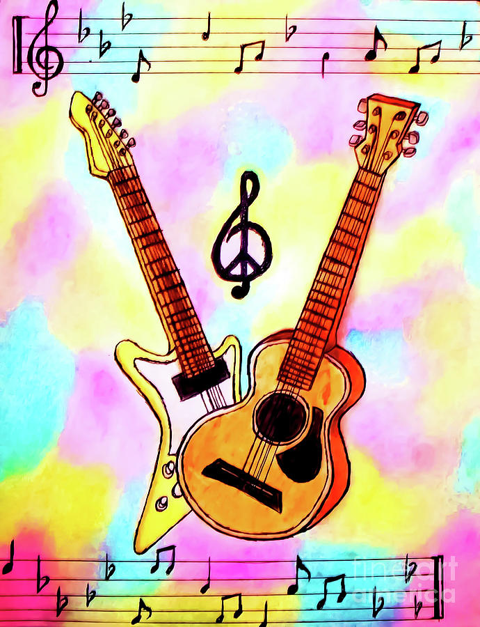 Peace Love and Guitars Mixed Media by Anthony Peru - Fine Art America