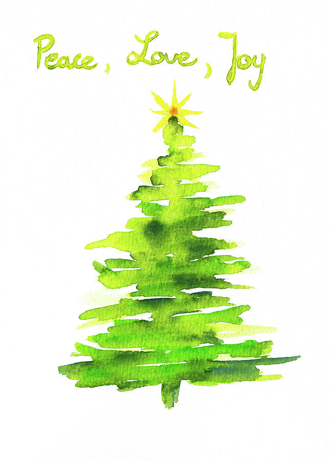 Peace love and joy Christmas tree Painting by Karen Kaspar
