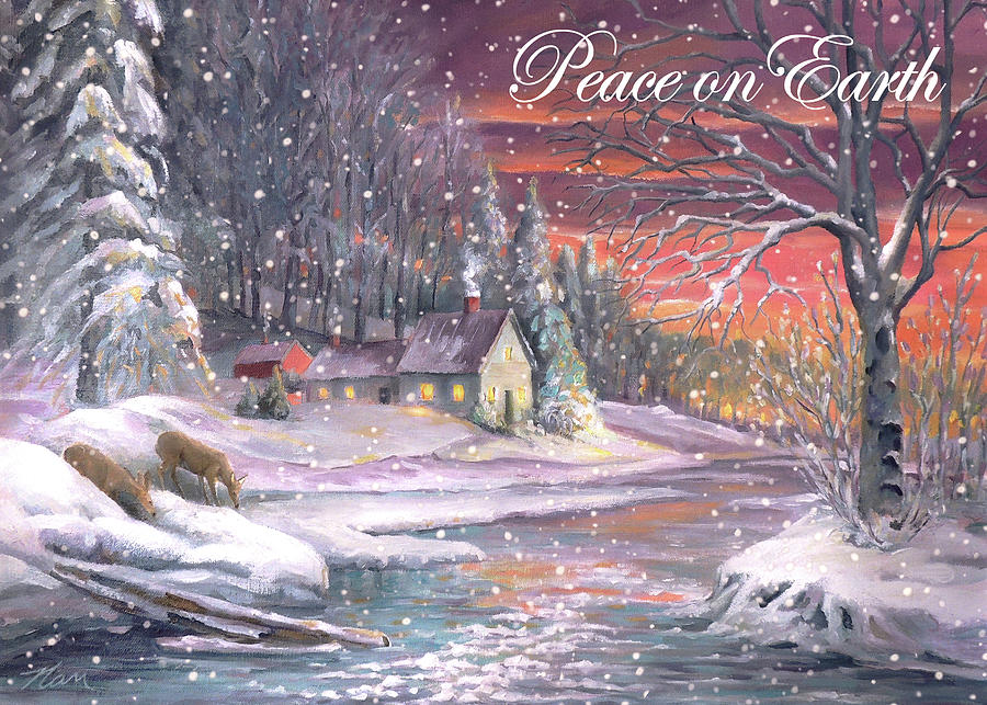 Peace on Earth Winter Landscape Mixed Media by Nancy Griswold