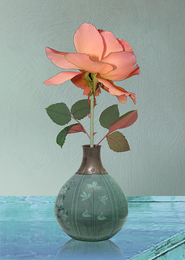 Peace Rose in Vase Digital Art by M Spadecaller
