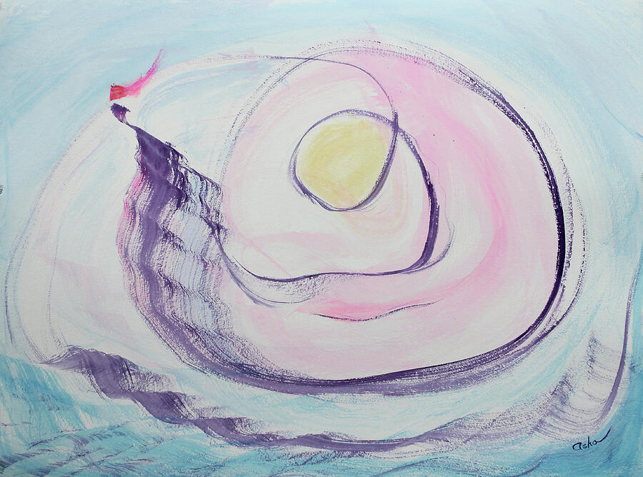 Ink On Paper Painting - Peace Ship Sailing with the Sun by Asha Carolyn Young