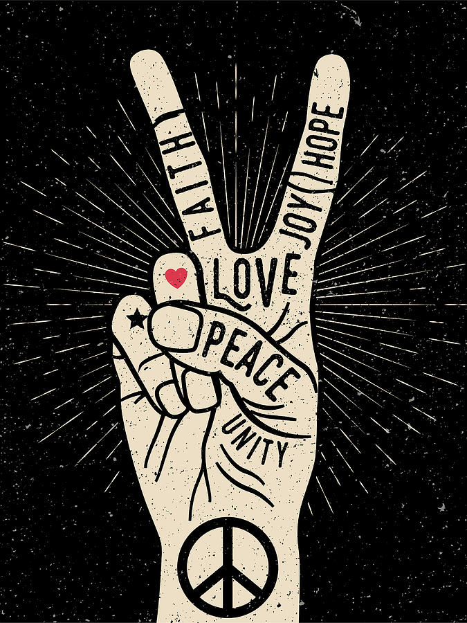 PEACE SIGN LOVE T Shirt 60s 70s Tie Dye Hippie Hand Love Retro Painting by Tony Rubino