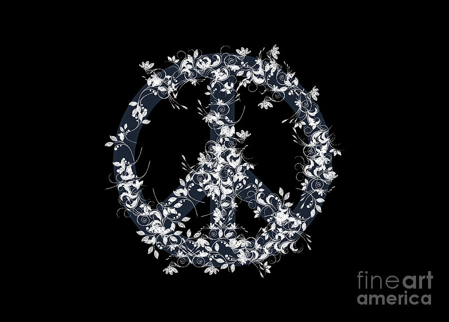 Peace Symbol - leaves bw Digital Art by Variance Collections