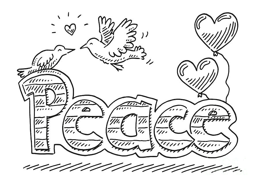 Peace TextDove Bird Love Drawing Drawing by Frank Ramspott - Fine Art ...