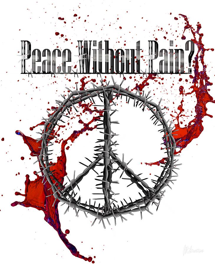 PEACE without Pain - Barbed Wire Peace Symbol Drawing by Joan Stratton