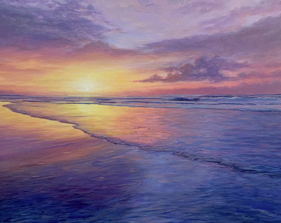 Peaceful Beach Sunset Painting by Joseph Cantin - Fine Art America