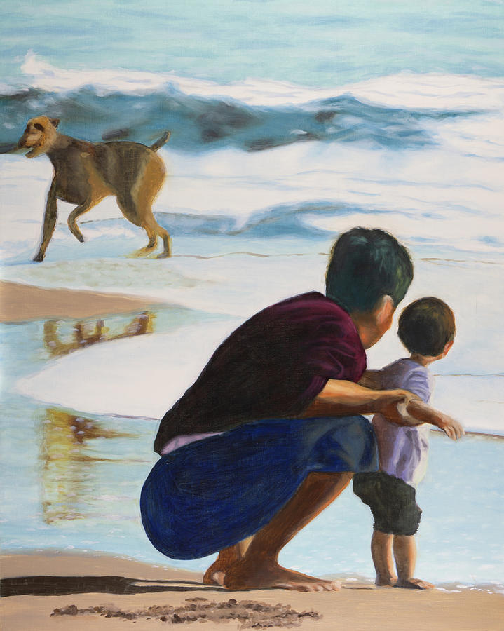 Peaceful day at beach Painting by Janet Yu