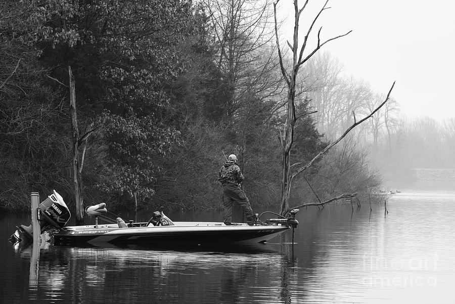 Peaceful Early Morning Fishing in black and white Photograph by Paul Ward