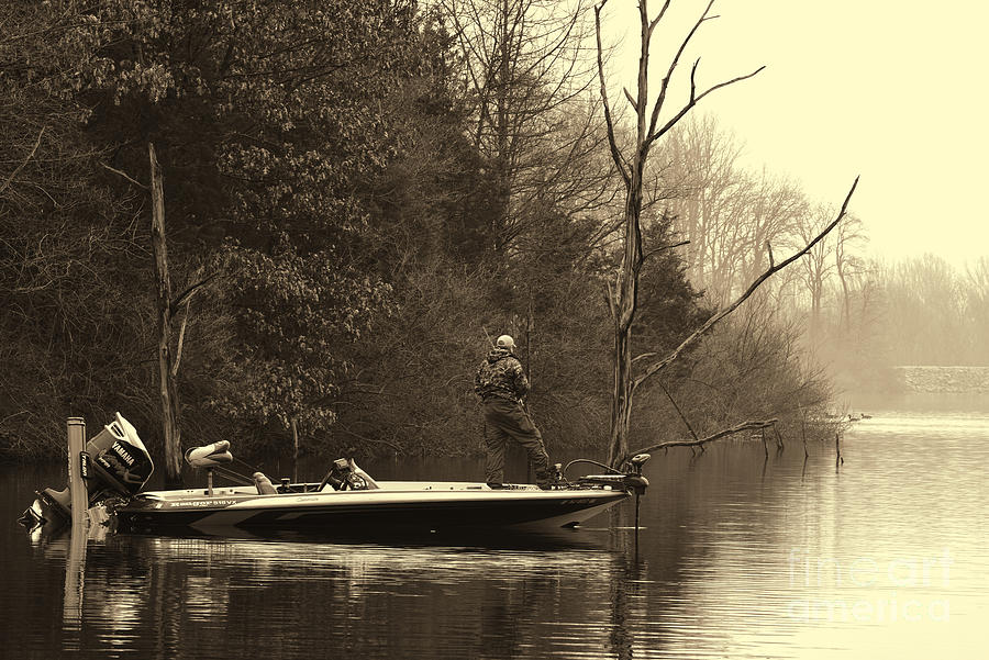 Peaceful Early Morning Fishing in sepia Photograph by Paul Ward