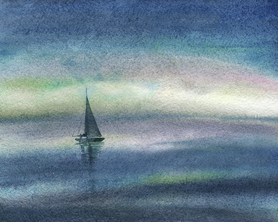 Peaceful Evening At The Sea Drifting Boat Painting by Irina Sztukowski