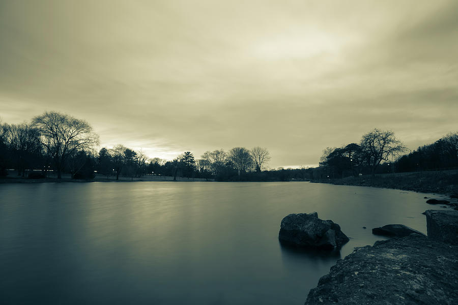 Peaceful Lake Muhlenberg in Allentown - Split Tone Photograph by Jason Fink