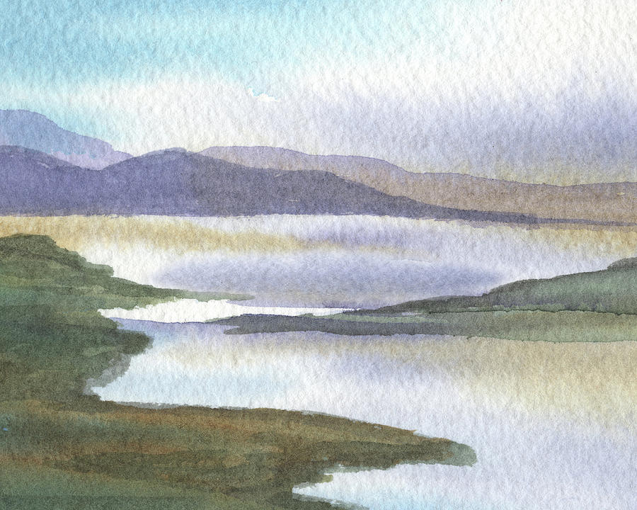 Peaceful Lake Shore Dreamy Calm Landscape Quiet Meditative Nature III Painting by Irina Sztukowski