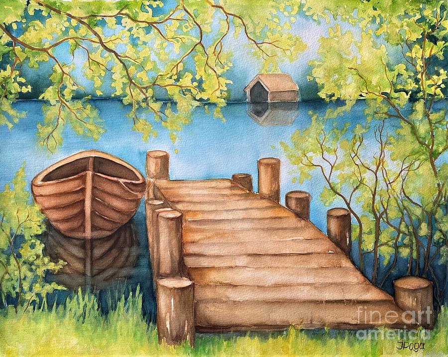 Peaceful, lake view Painting by Inese Poga