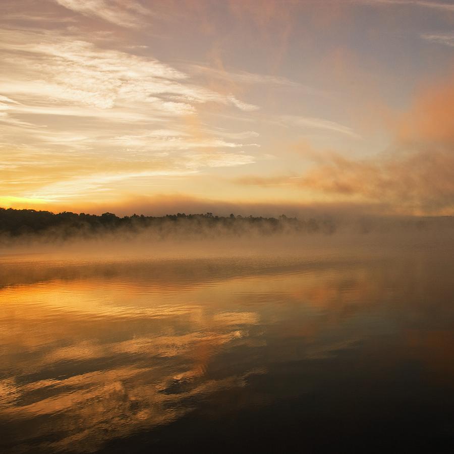 Peaceful misty lake Photograph by Scott Barrow