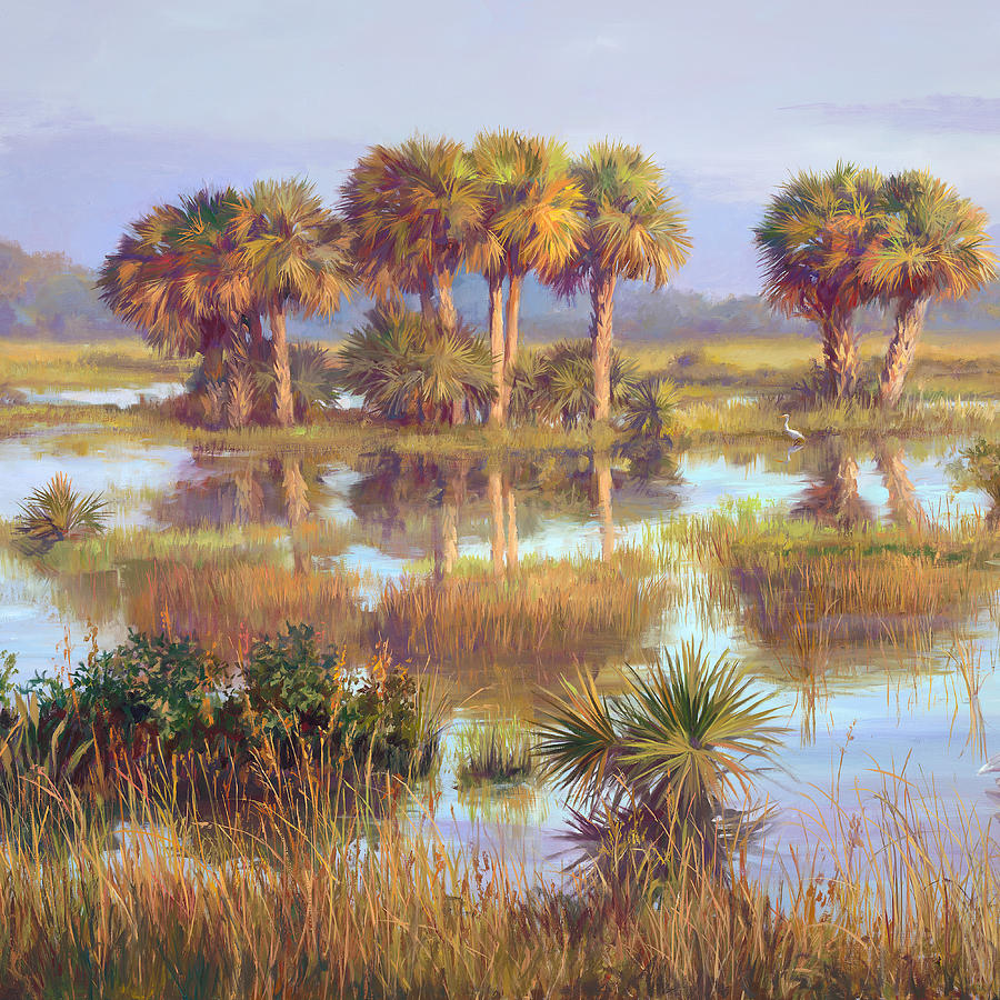 Everglades National Park Painting - Peaceful Morning Blues by Laurie Snow Hein