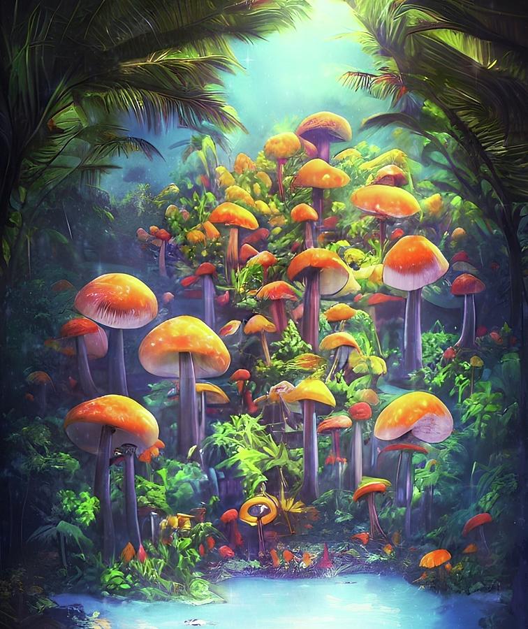 Peaceful Mushroom Forest  Digital Art by Ally White