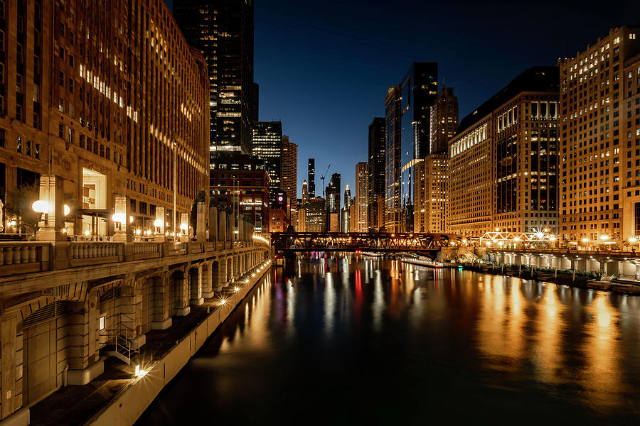 Peaceful night on the Chicago river Photograph by Sven Brogren