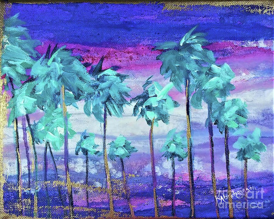 Peaceful Purple Sunset Cluster of Palms Painting by Kristen Abrahamson