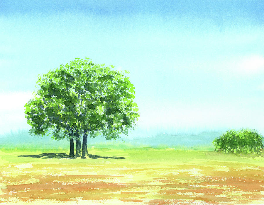 Peaceful summer landscape watercolor painting Painting by Karen Kaspar