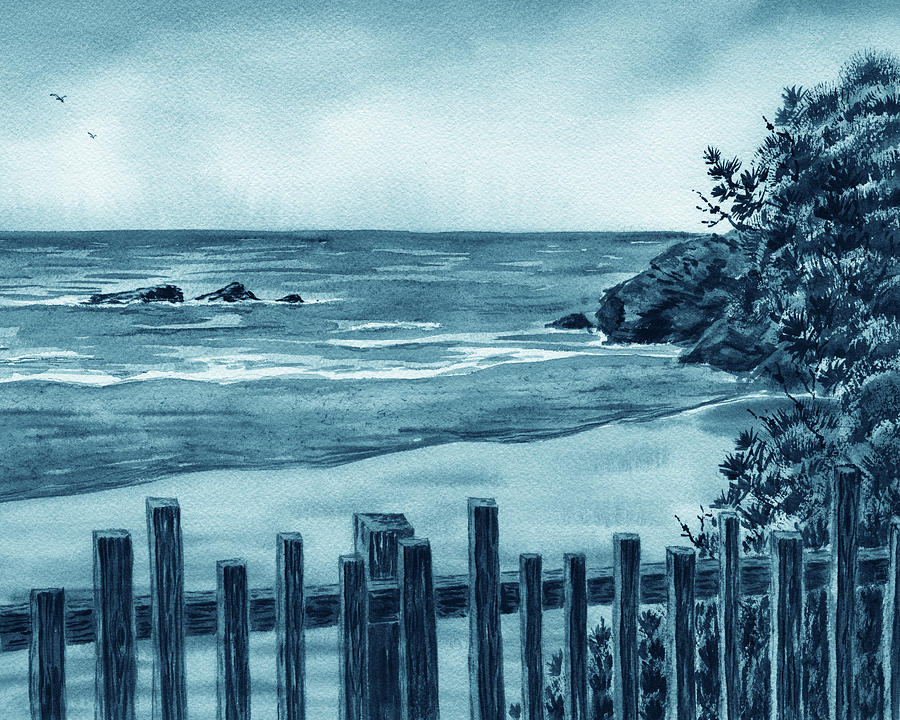Peaceful Tides At The Seaside Ranch Blue Landscape  Painting by Irina Sztukowski