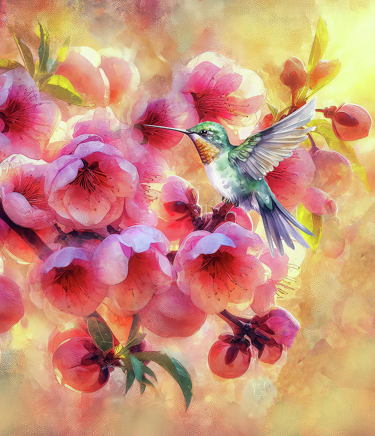 Peach Blossom Floral With Hummer Digital Art by HH Photography of Florida