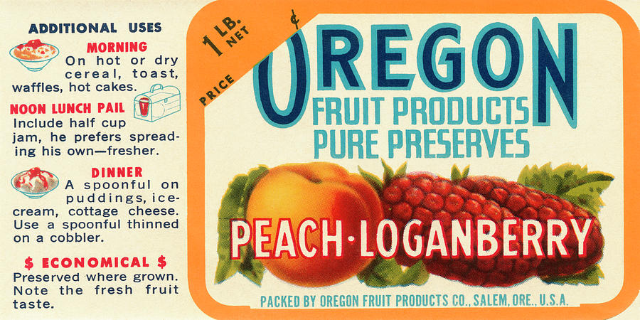 Vintage Drawing - Peach - Loganberry Preserves by Vintage Food Labels