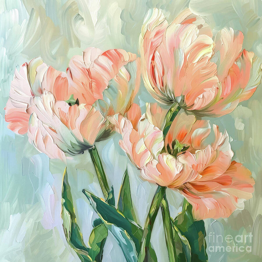 Peach Parrot Tulips Painting